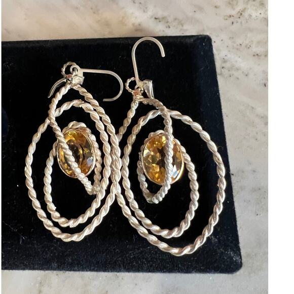 Twisted Cable Sculpture Statement Earrings Citrine Sterling Silver 925 - Picture 1 of 4